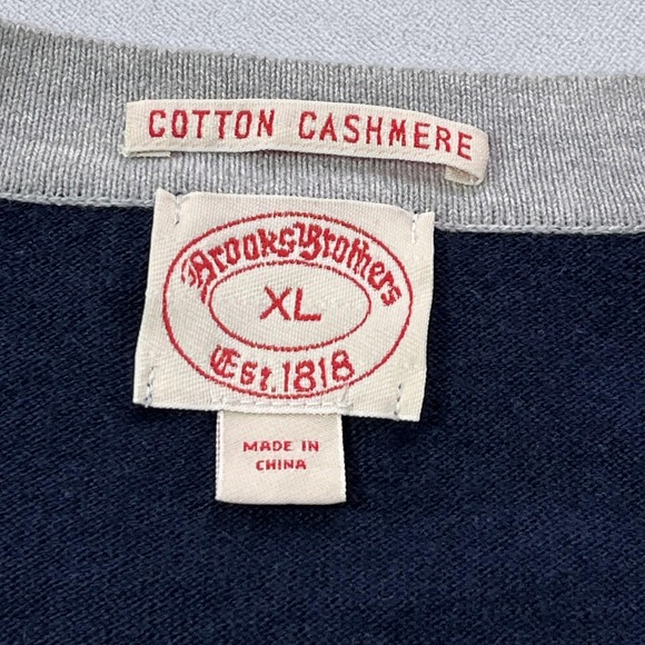 Brooks Brothers Cardigan Sweater Mens XL Navy Green Stripe Cotton Cashmere - Picture 2 of 12